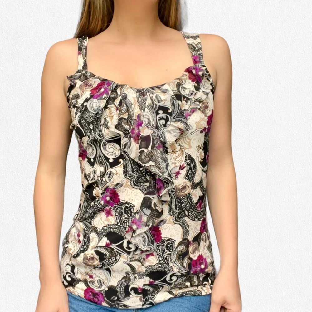 Y2k floral ruffle damask print top